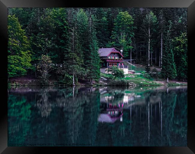  Scenery Lake house in Fusine, Italy. Framed Print by Maggie Bajada