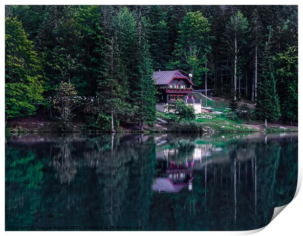 Scenery Lake house in Fusine, Italy. Print by Maggie Bajada