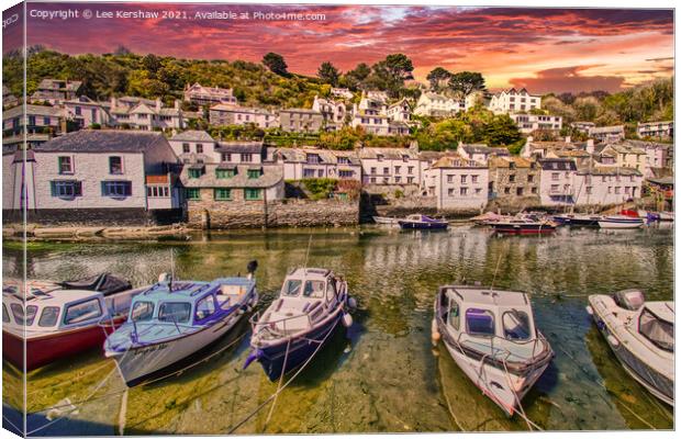A Serene Sunset in Polperro Harbour Canvas Print by Lee Kershaw