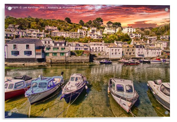 A Serene Sunset in Polperro Harbour Acrylic by Lee Kershaw