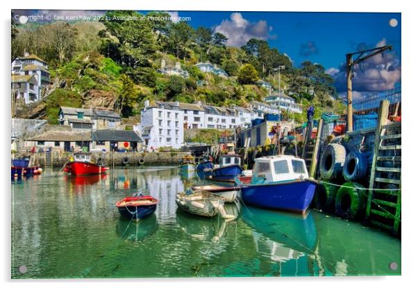 Enchanting Polperro Harbour: A Serene Haven Acrylic by Lee Kershaw