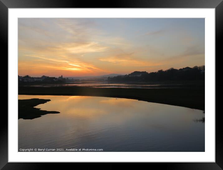 Golden Sunset Reflecting on Hayle Estuary Framed Mounted Print by Beryl Curran