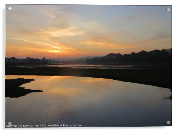 Golden Sunset Reflecting on Hayle Estuary Acrylic by Beryl Curran