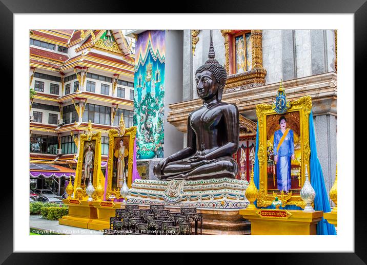 Black sitting Buddha Statue in Bangkok Thailand Framed Mounted Print by Wilfried Strang