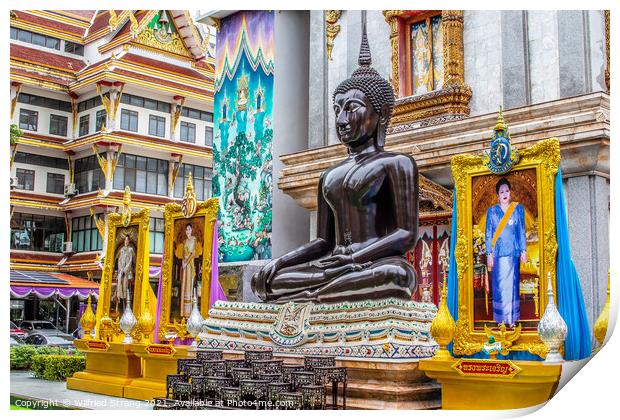 Black sitting Buddha Statue in Bangkok Thailand Print by Wilfried Strang
