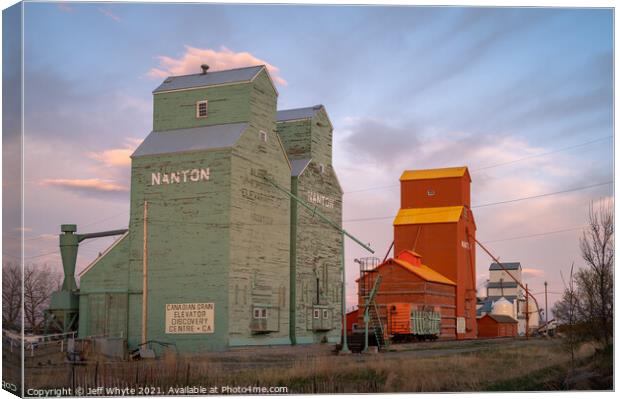Elevator row in Nanton Canvas Print by Jeff Whyte