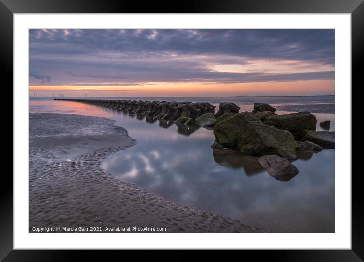 Breakwater at the Wirral peninsular Framed Mounted Print by Marcia Reay
