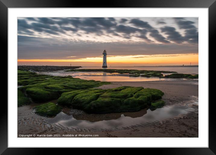 New Brighton Lighthouse Framed Mounted Print by Marcia Reay