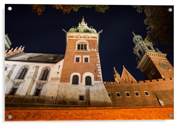 Wawel Cathedral At Night In Krakow Acrylic by Artur Bogacki