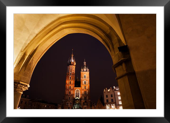 St Mary Church in Krakow at Night Framed Mounted Print by Artur Bogacki