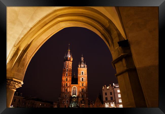 St Mary Church in Krakow at Night Framed Print by Artur Bogacki