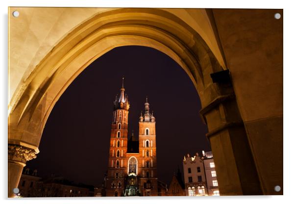 St Mary Church in Krakow at Night Acrylic by Artur Bogacki