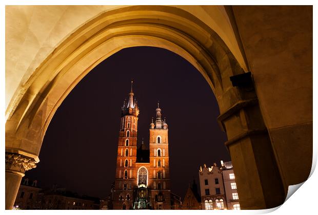 St Mary Church in Krakow at Night Print by Artur Bogacki