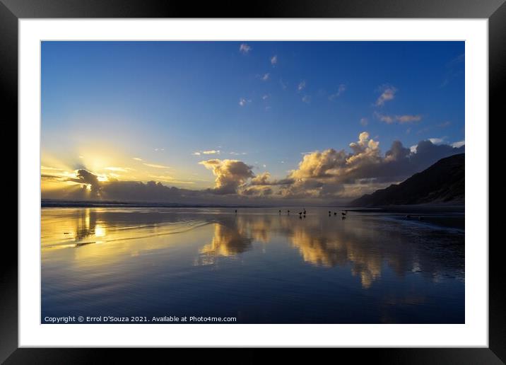 Sunset reflections on Baylys Beach Framed Mounted Print by Errol D'Souza