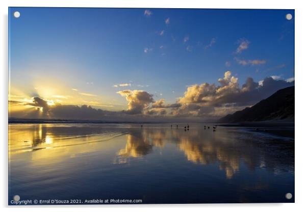 Sunset reflections on Baylys Beach Acrylic by Errol D'Souza
