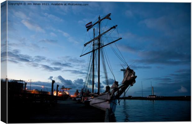 Tall Ship docked for the night Canvas Print by Jim Jones