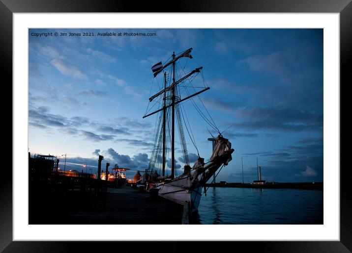 Tall Ship docked for the night Framed Mounted Print by Jim Jones
