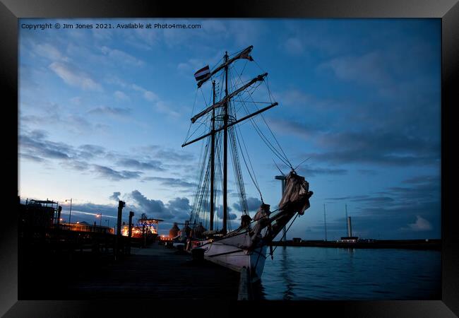 Tall Ship docked for the night Framed Print by Jim Jones