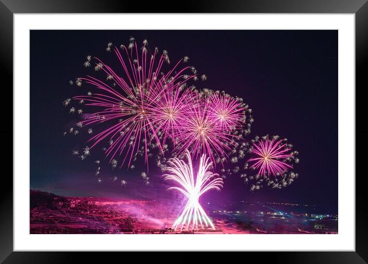 Magical Fireworks Display at Malta. Framed Mounted Print by Maggie Bajada