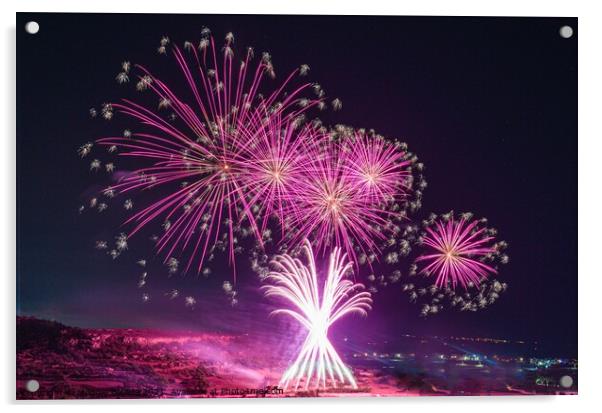 Magical Fireworks Display at Malta. Acrylic by Maggie Bajada