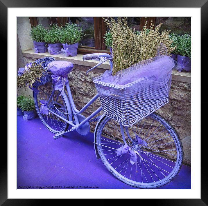 Colorful Purple Bicycle with lavender inside a bas Framed Mounted Print by Maggie Bajada