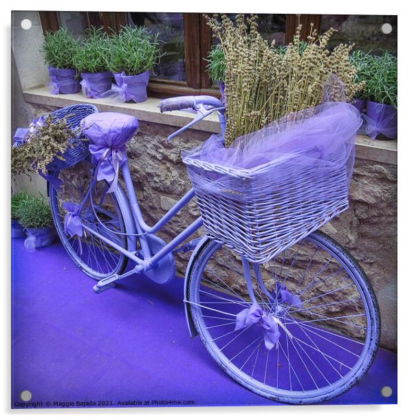 Colorful Purple Bicycle with lavender inside a bas Acrylic by Maggie Bajada