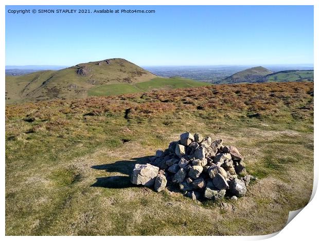 Caer Caradoc and The Lawley in spring sunshine Print by SIMON STAPLEY
