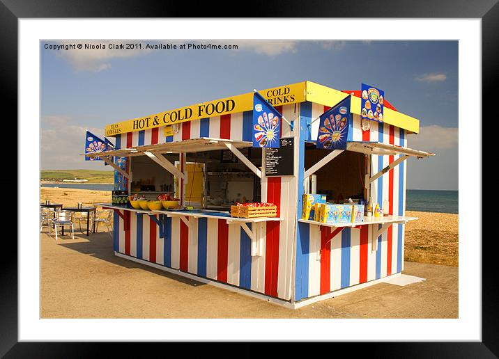 Colourful Striped Beach Kiosk Framed Mounted Print by Nicola Clark
