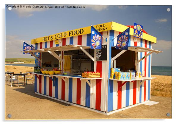 Colourful Striped Beach Kiosk Acrylic by Nicola Clark