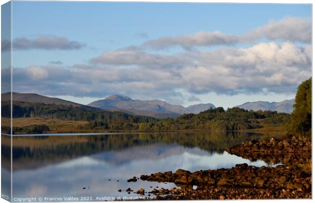 Reflections Loch Garry Scotland Canvas Print by Frances Valdes