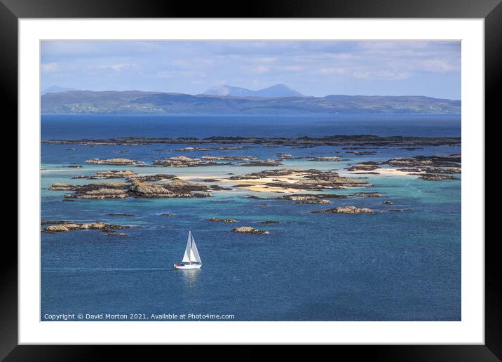 Yacht sailing therough the Skerries off Arisaig Framed Mounted Print by David Morton