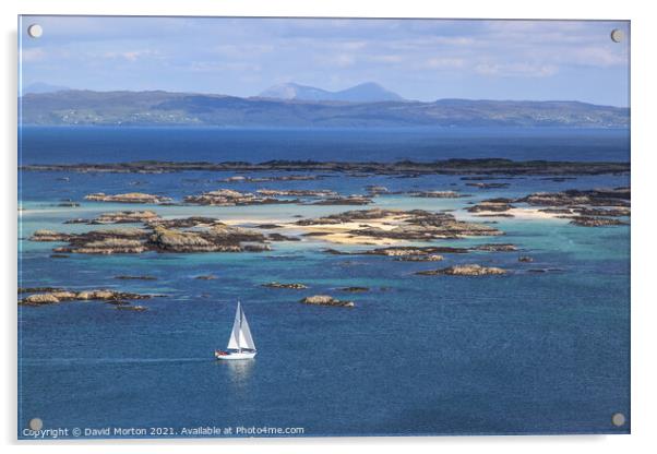 Yacht sailing therough the Skerries off Arisaig Acrylic by David Morton
