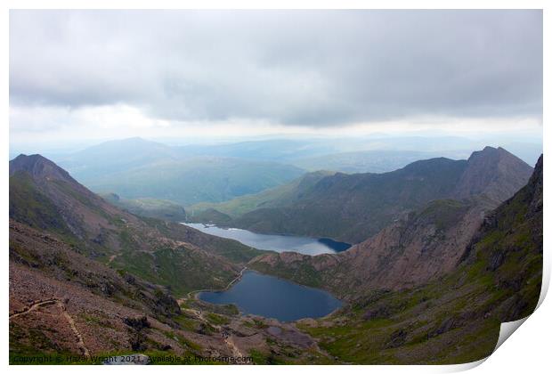 Lakes view from Mount Snowdon Print by Hazel Wright