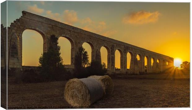 Sunset with Stone Arches and Hay bales, Gozo, Malt Canvas Print by Maggie Bajada