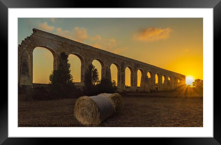 Sunset with Stone Arches and Hay bales, Gozo, Malt Framed Mounted Print by Maggie Bajada