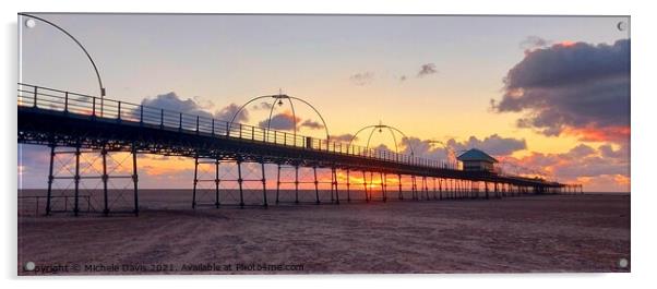 Southport Pier Sunset Acrylic by Michele Davis