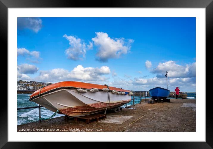 Boat on St Ives Harbour Wall Framed Mounted Print by Gordon Maclaren