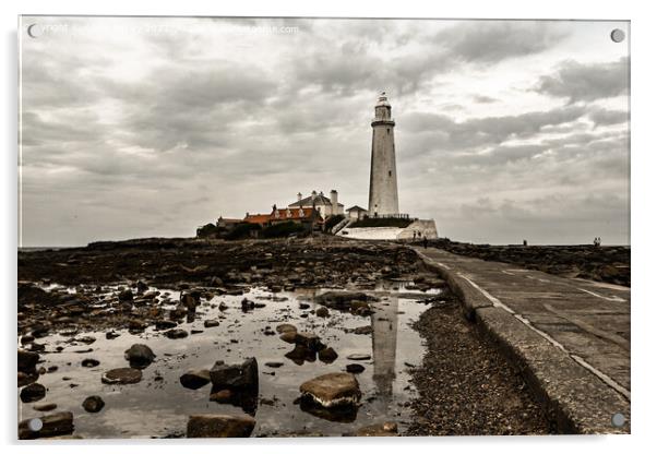 Moody Reflections of St Marys Lighthouse Acrylic by Aimie Burley