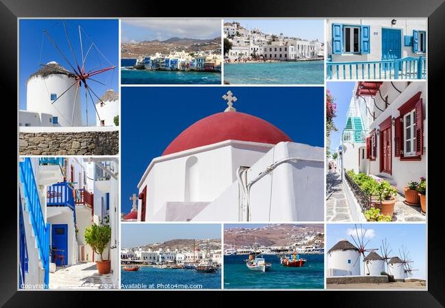 Mykonos collage Framed Print by Kevin Hellon