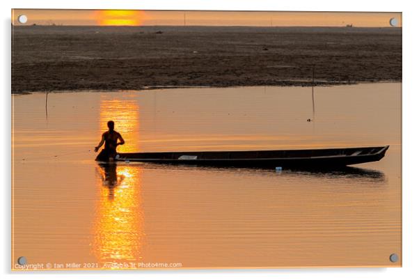 Fisherman in Vientiane Acrylic by Ian Miller