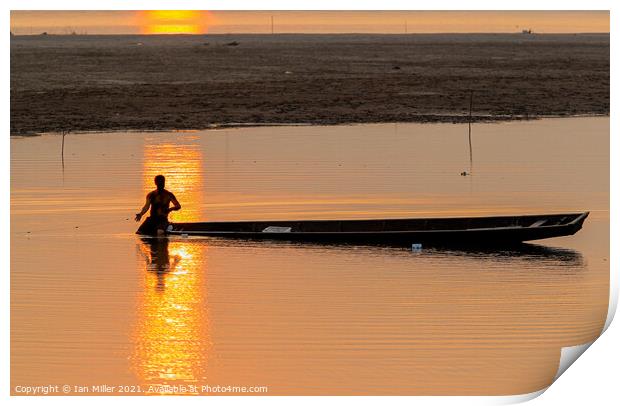 Fisherman in Vientiane Print by Ian Miller