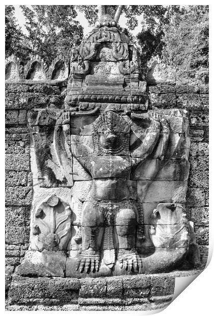 Stone carving on temple building Print by Kevin Hellon