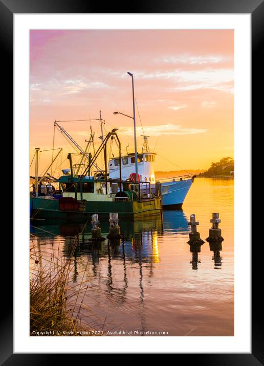 Fishing boats at sunrise. Framed Mounted Print by Kevin Hellon