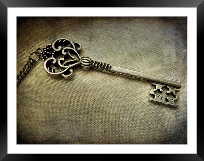 antique silver key Framed Mounted Print by Heather Newton
