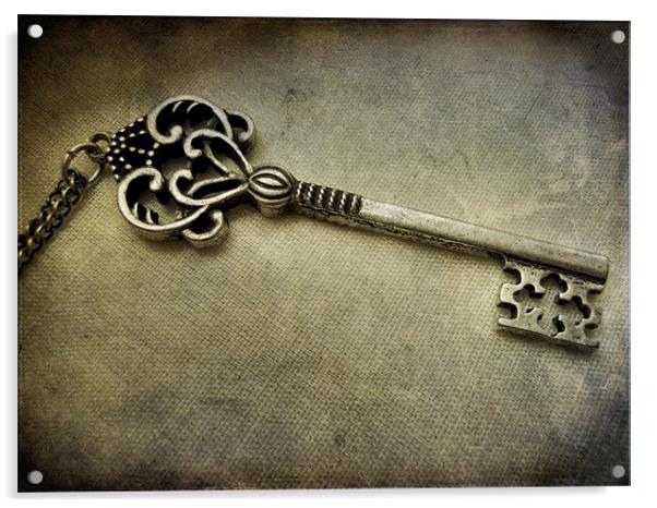 antique silver key Acrylic by Heather Newton