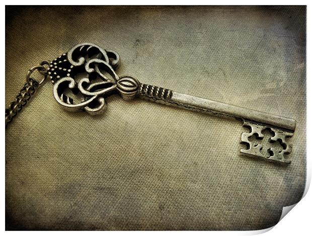 antique silver key Print by Heather Newton