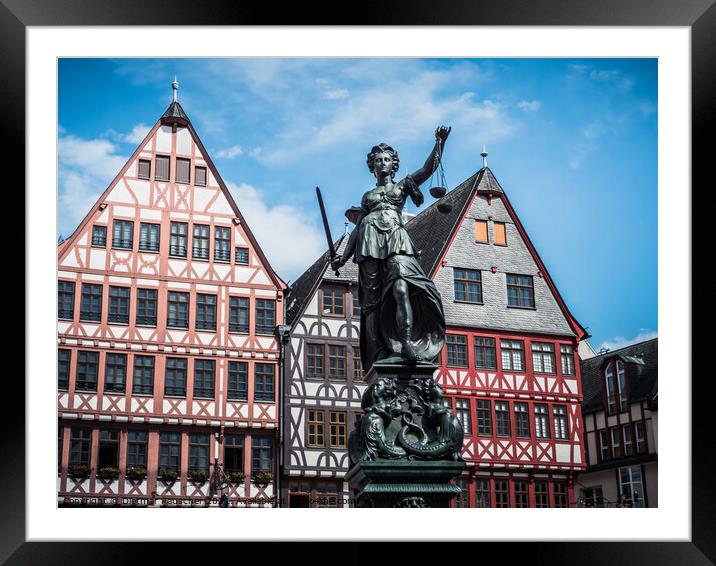 Statue on the Fountain of Justice on the Main Square in Frankfur Framed Mounted Print by Dietmar Rauscher