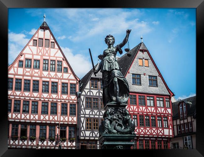 Statue on the Fountain of Justice on the Main Square in Frankfur Framed Print by Dietmar Rauscher