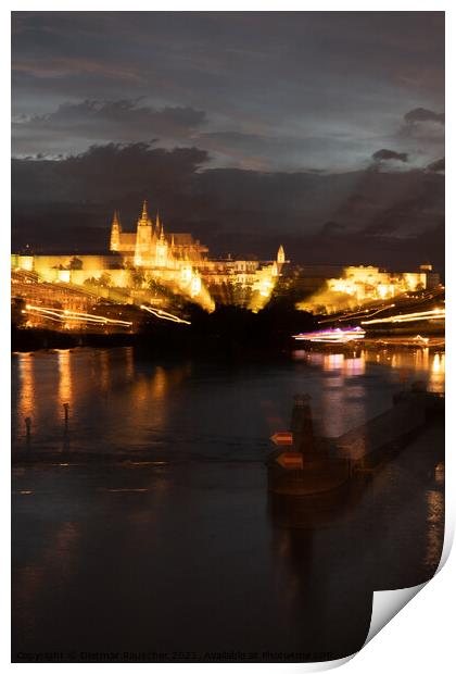 Blurred Cityscape of Prague with River Vltava at Night Print by Dietmar Rauscher