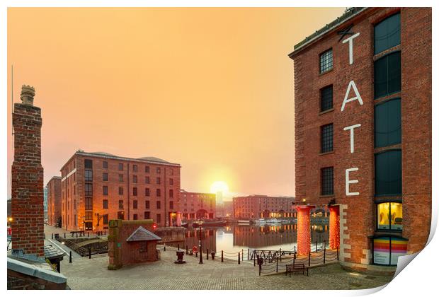 Royal Albert Dock, Liverpool Sunrise Print by Dave Wood